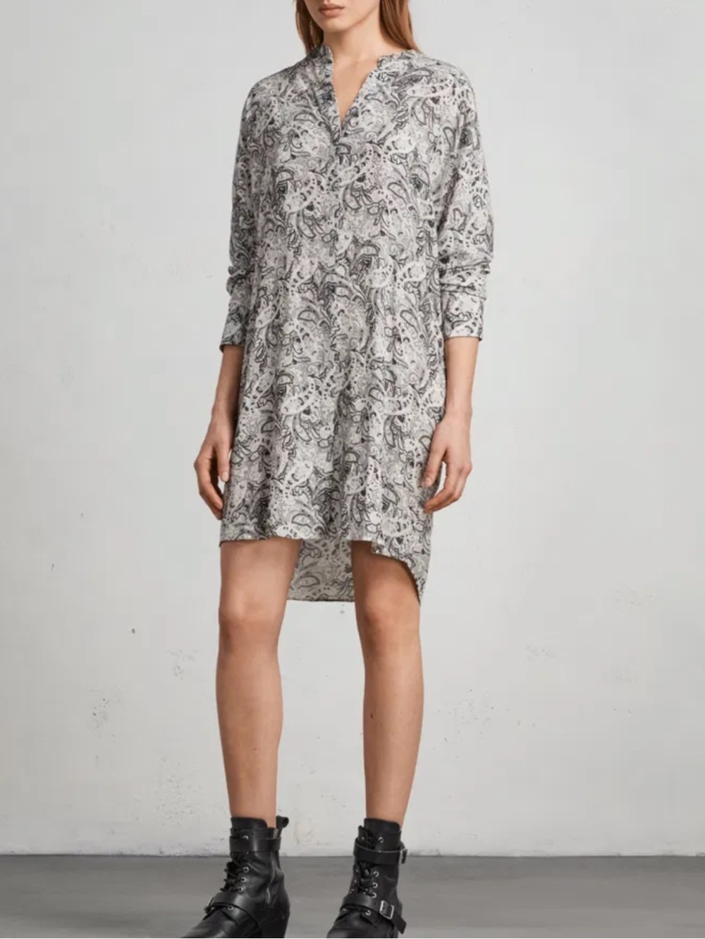 All Saints Cayla Paisley Shirt Dress Black White Size Extra Small